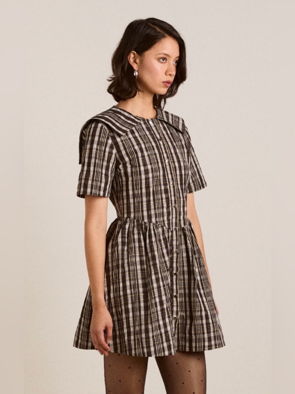 Damson Madder Miley Mini Dress - Yellow Check